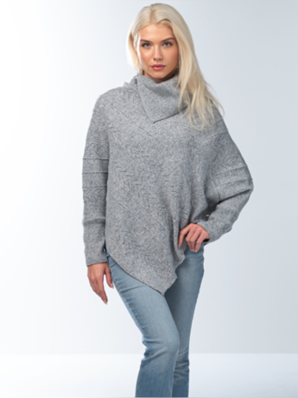 Simply Noelle Women Cozy Split Poncho Turtleneck Sweater O/S Gray Mock Neck New